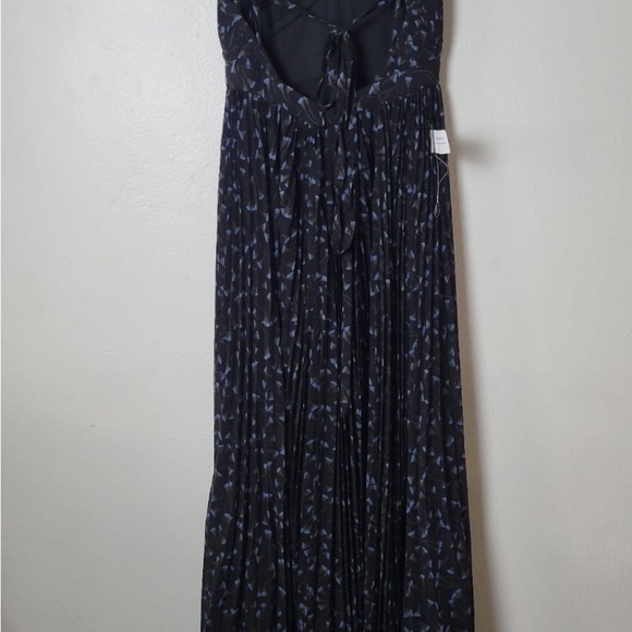 Fame Partners Gown Draped Pleated Blue Black Spaghetti Strap Maxi Dress Floral - Picture 5 of 8